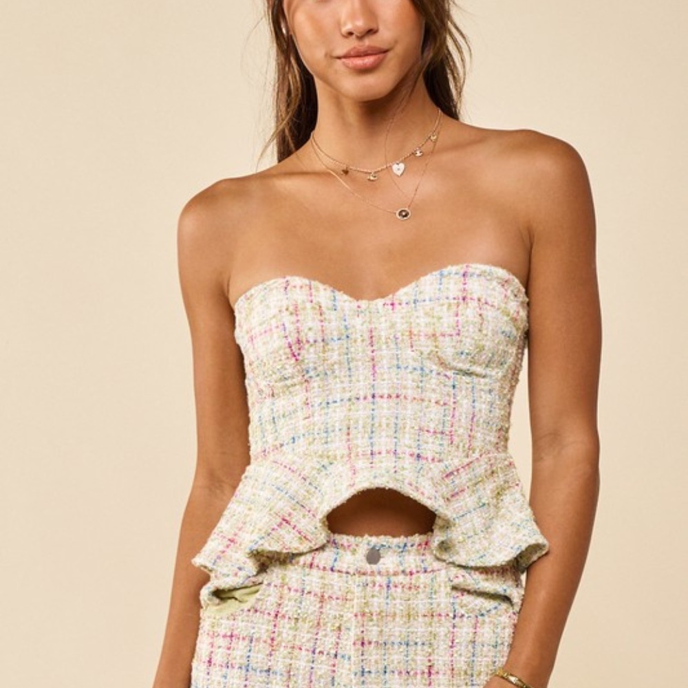 Tweed Strapless Peplum Top